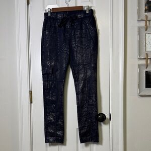 Gigi Moda Navy Metallic Cargo Joggers | Made in Italy 100% Cotton Pants